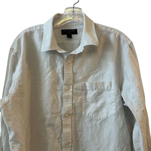 Banana Republic Men's Slim Fit White Linen Button-Up Shirt Size L - Picture 5 of 12